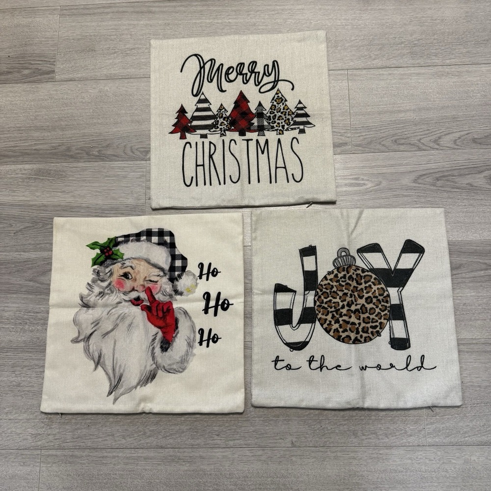 Christmas Pillow Covers Set Of 3 Buffalo Plaid Leopard Print Farmhouse 15x15